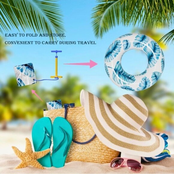 🍁3/$10 Blue Palm Pool Float Inflatable Ring 12+ Adults Swim Tube Summer Leaf - Picture 6 of 7